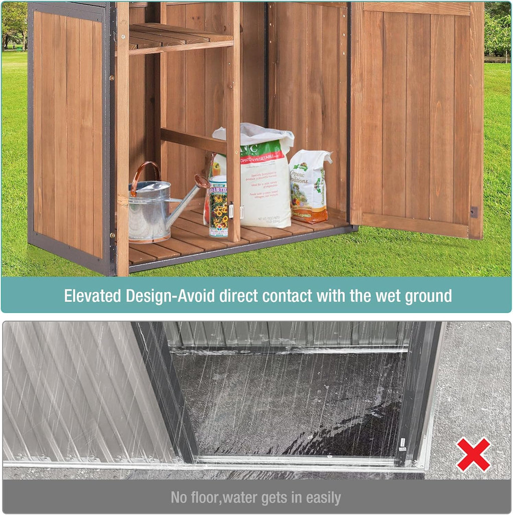 Sheds Outdoor Storage,Garden Shed with Metal Frame Structure and Adjustable Shelves,Large Capacity Storage Tool Cabinet Box for Backyard Garden Patio Lawn (Brown)