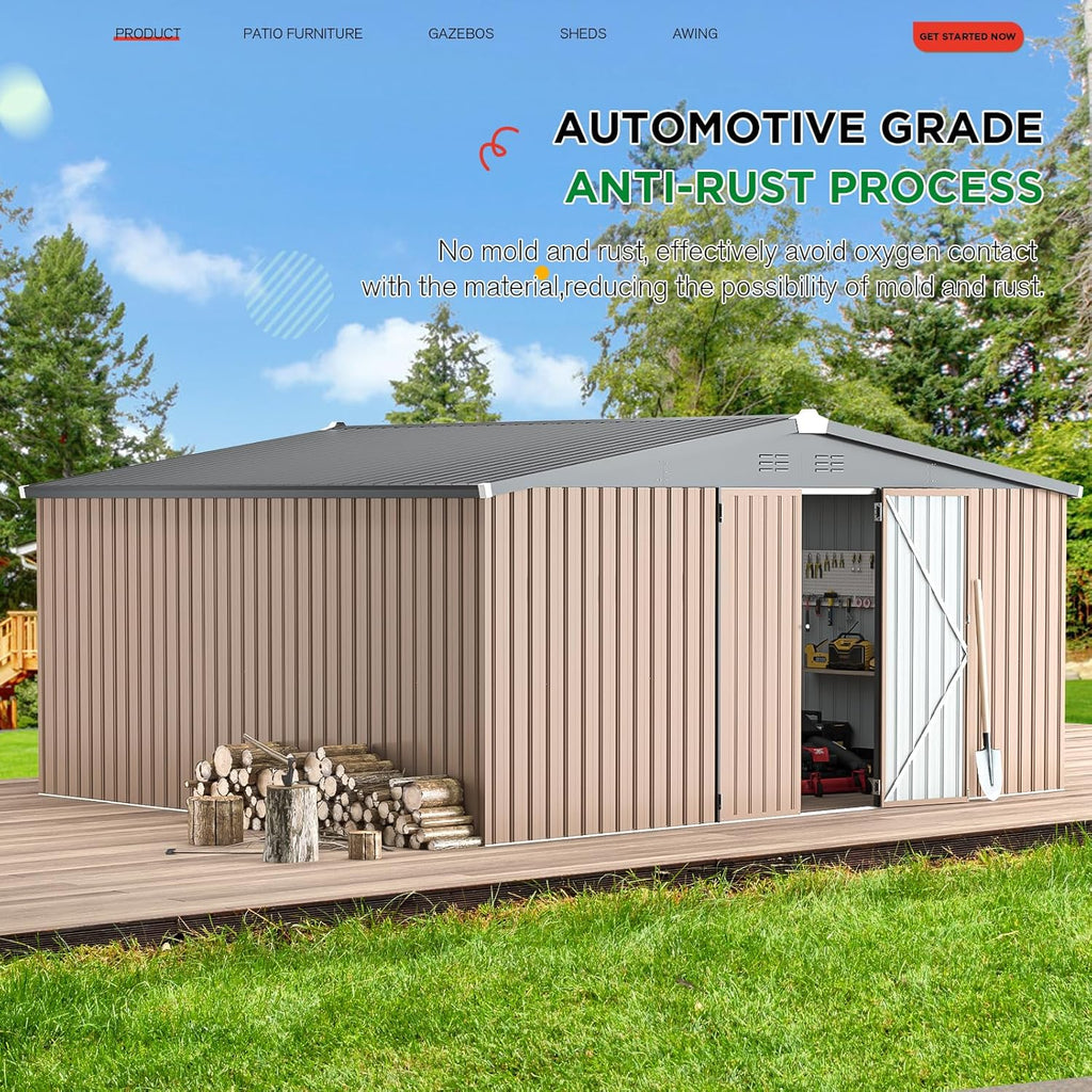 AECOJOY 14' x 12' Shed Outdoor Metal Storage, Large Storage Sheds & Outdoor Storage Clearance 14' x 12', Large Steel Yard Shed, Tool Storage for Garden, Backyard, Patio, Outside use in Grey