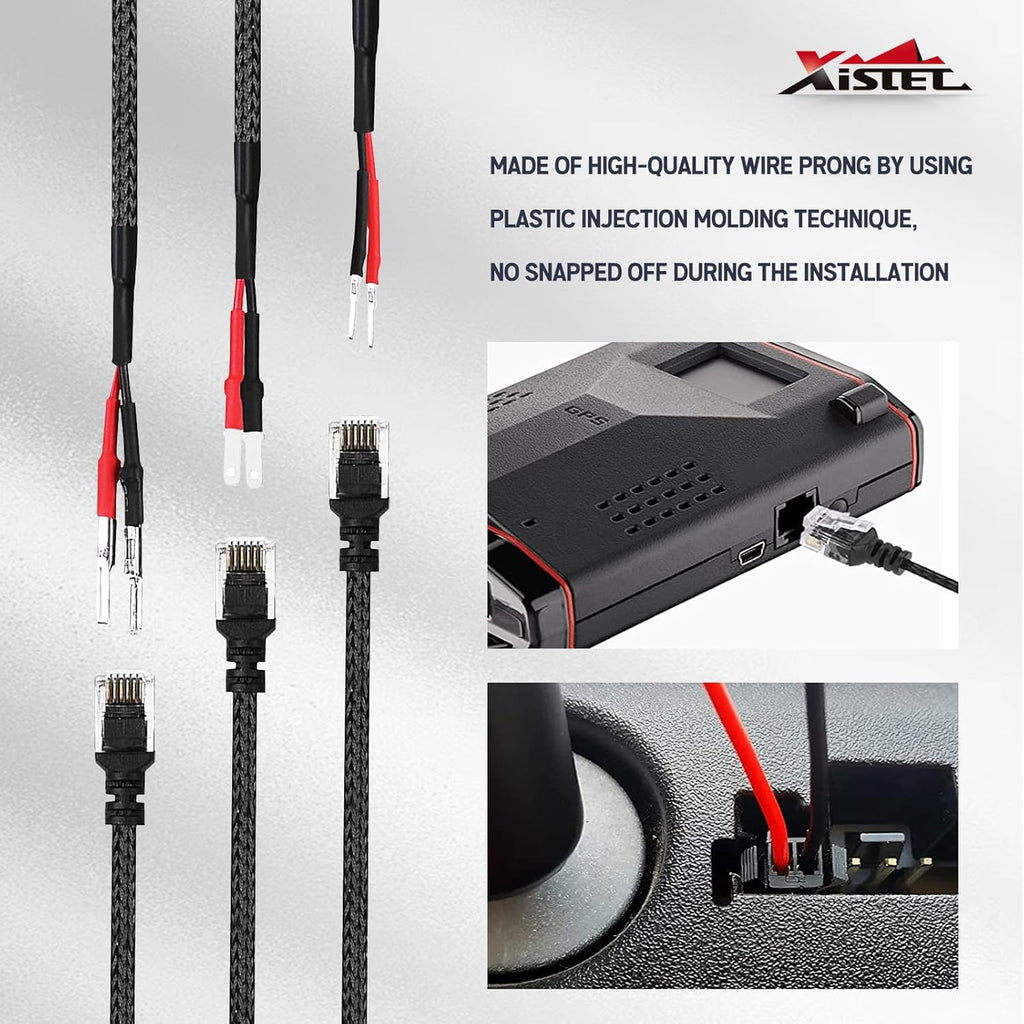 Xislet 16.5" Radar Detector Hardwire Power Cord Mirror Wire Plug Tap Compatible with Escort Valentine One Uniden Beltronics with Inline Fuse Mount RJ11 - Set of 3