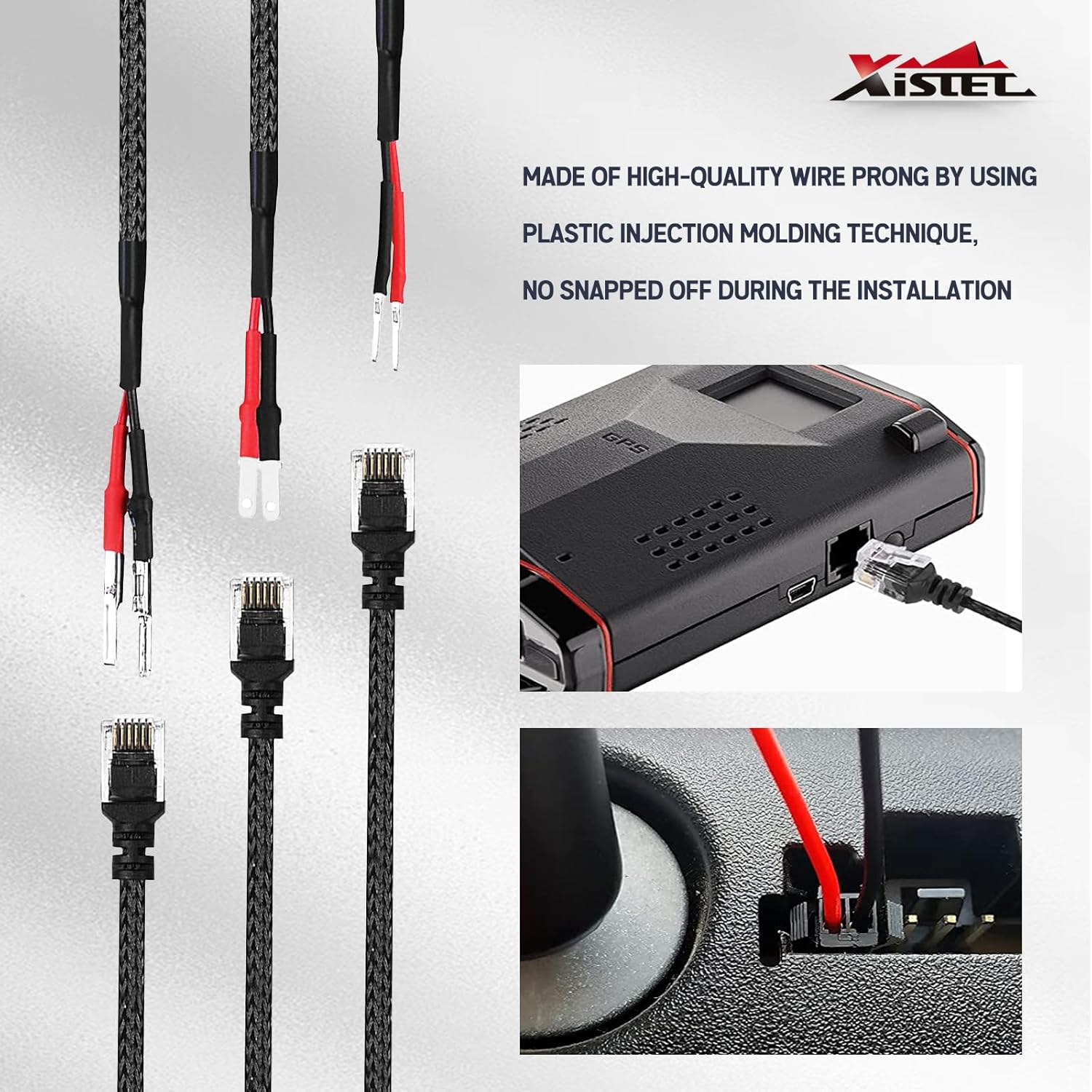 Xislet 16.5" Radar Detector Hardwire Power Cord Mirror Wire Plug Tap Compatible with Escort Valentine One Uniden Beltronics with Inline Fuse Mount RJ11 - Set of 3