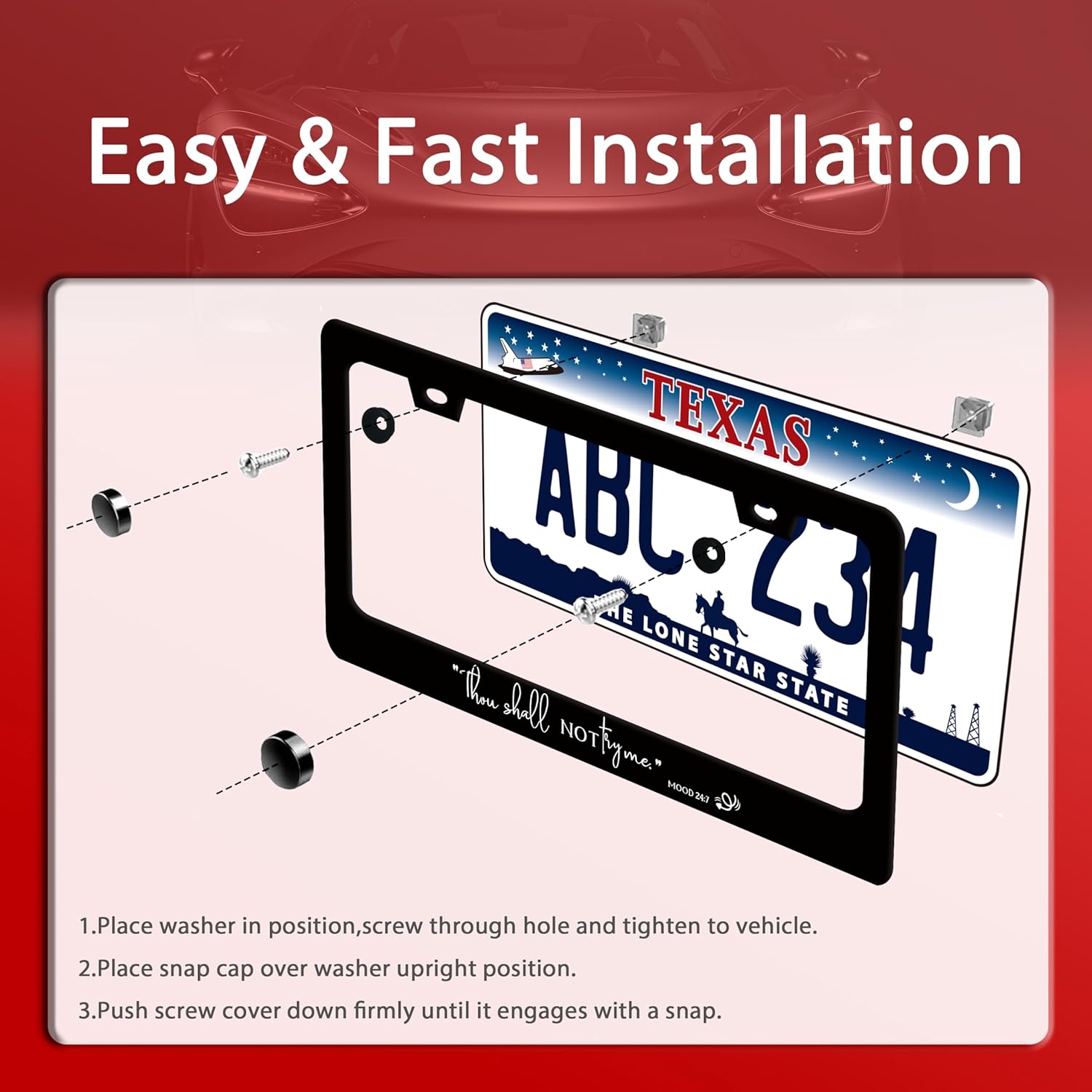 Thou Shall Not Try Me Mood 24:7 License Plate Frame Funny Text License Plate Frames Stainless Steel Accessories Cars Decor with 2 Holes and Screws Fits Standard Us Ca Vehicles Holder 12.2 X 6 Inch