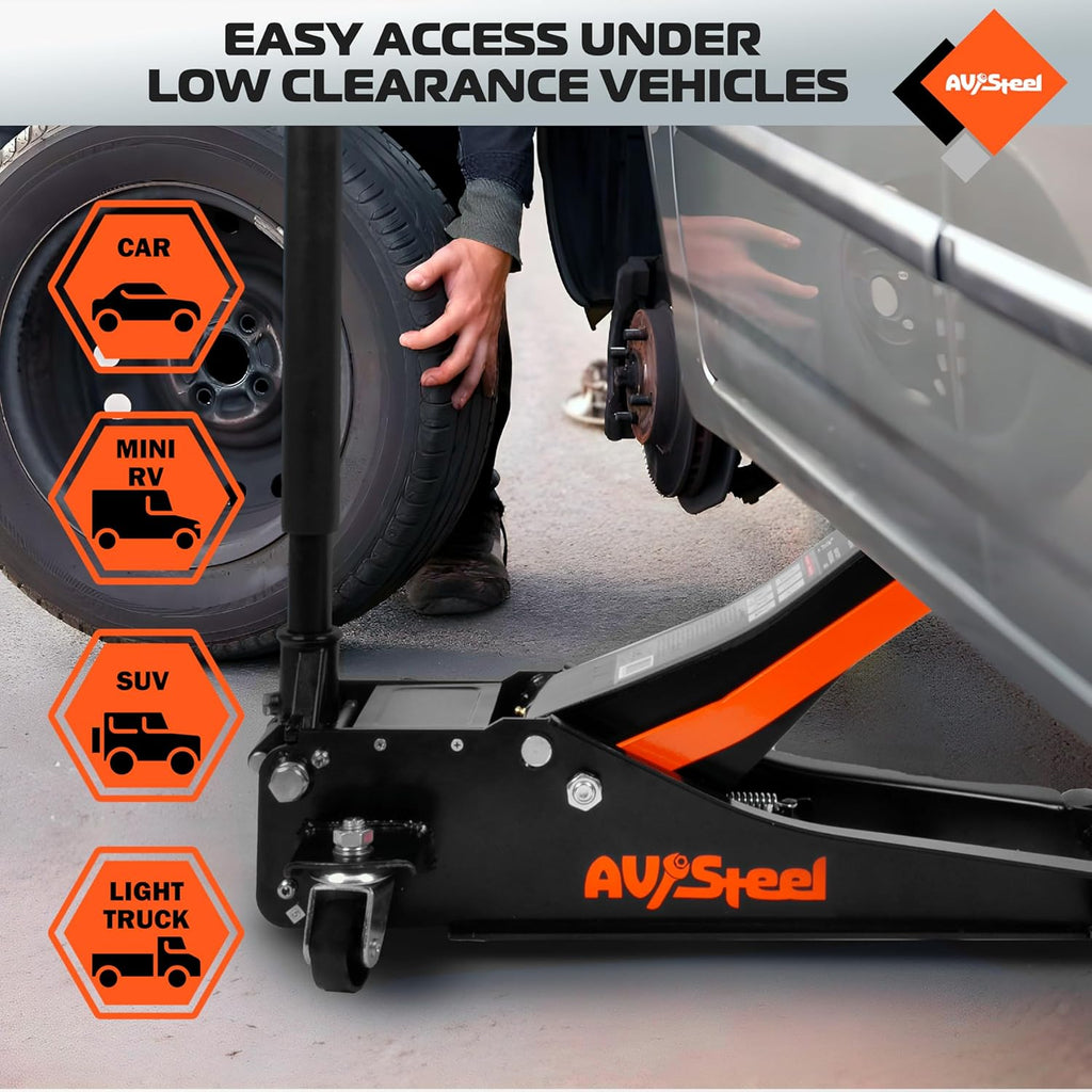 Low Profile Floor Jack 3 Ton (6600 lbs), Heavy Duty Hydraulic Jack for Car, Heavy-Duty Floor Jack with Dual Pistons Quick Lift Pump, Car Floor Jack with Lifting Range 3-1/8'' to 19-7/8''