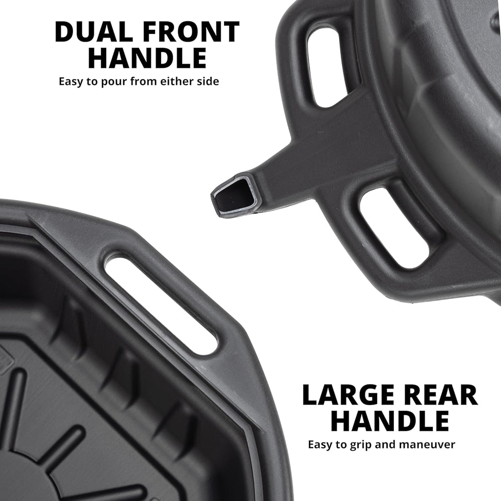 NEIKO 20760A Large Oil Drain Pan, 4 Gallon (16L) Capacity, Black Plastic Anti Splash Oil Pan, Motor Oil Drip Catcher Pan, Non Spill Pour Spout, Oil Catch Pan for Changing Oil, Oil Drain Container