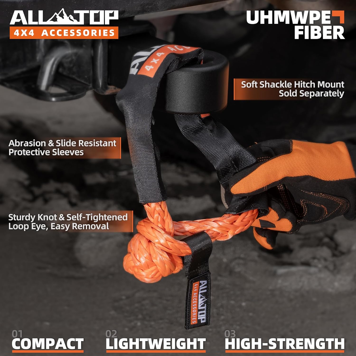ALL-TOP Synthetic Soft Shackle Rope 1/2in x 22in (48300Lbs Max Break) UHMWPE Recovery Tow Shackles for Offroad 4x4 Vehicles, 2 PCS
