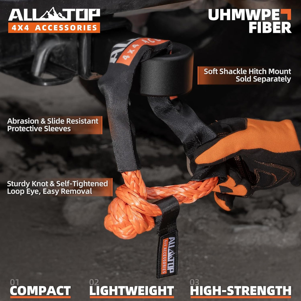 ALL-TOP Synthetic Soft Shackle & Recovery Ring Kit (2PCS 1/2in x 22in - 48300LBS Shackles + 1 Snatch Pulley Ring) for Winch Tackle Pulley System