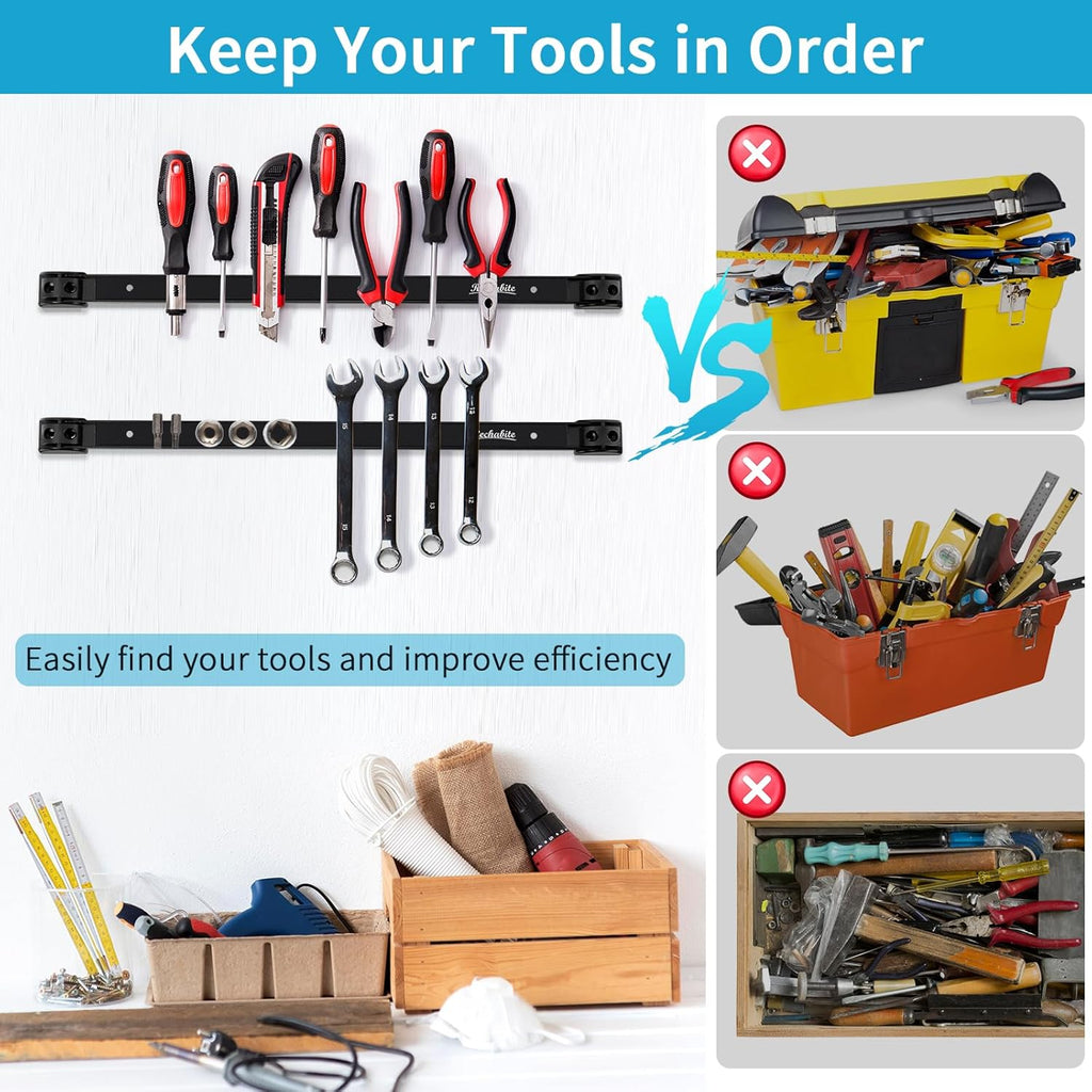 4 Pieces 12" Magnetic Tool Holder Strip, Black Magnet Bar, Metal Tool Organizer Rack for Garage Organization, Easy To Install in Workshop, Mounting Screws Included