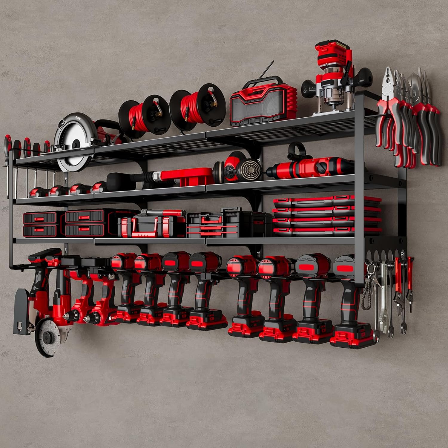48" Large Power Tools Organizer Wall Mount,12 Drill Holder for Garage, Workshop Heavy Duty Storage Rack