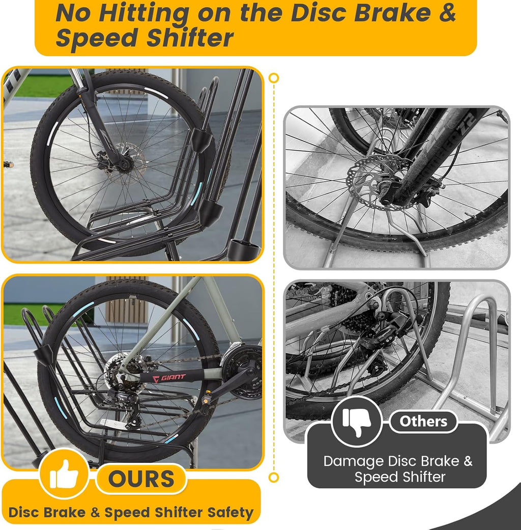 4 Floor Bike Rack, Safeguard Disc Brakes & Derailleurs Design, Waterproof Bicycle Stand Indoor/Outdoor/Garage Use, Fits 12"-29" Tires, Upgraded 0.63" Steel Tubes for Stability