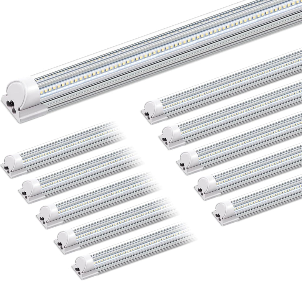 Barrina 8FT LED Shop Light, 100W 15000LM 6500K Super Bright White, Linkable T8 Shop Lighting LED V Shape Led Tube Lights, Ceiling Lights Fixtures for Garage, Workshop, ETL Listed, 10 Pack