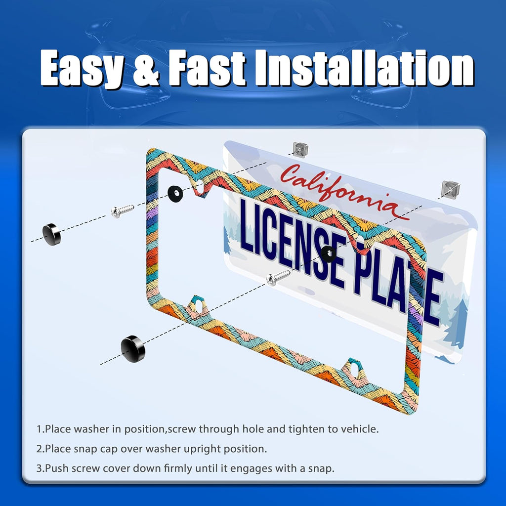 Boho License Plate Frame Colorful Stripe License Plate Stainless Steel Funny License Plate Holder Men Women Personalize Mandala Car Accessory Decoration 12.3" x 6.3"