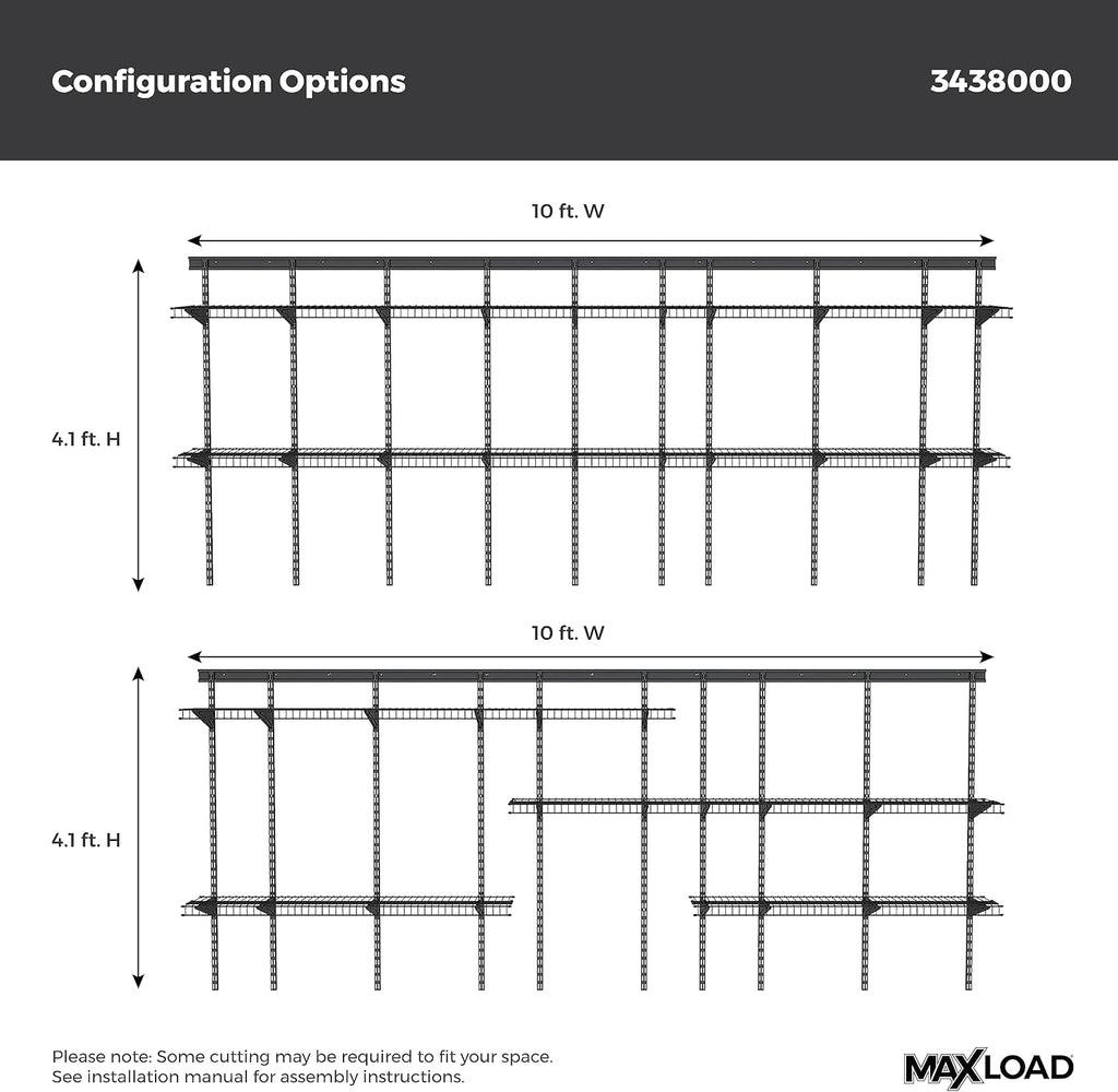 ClosetMaid MaxLoad Heavy Duty Wall Shelf Kit for Garage, 6 – 10 Ft., Adjustable ShelfTrack Wire Shelving, Black Finish