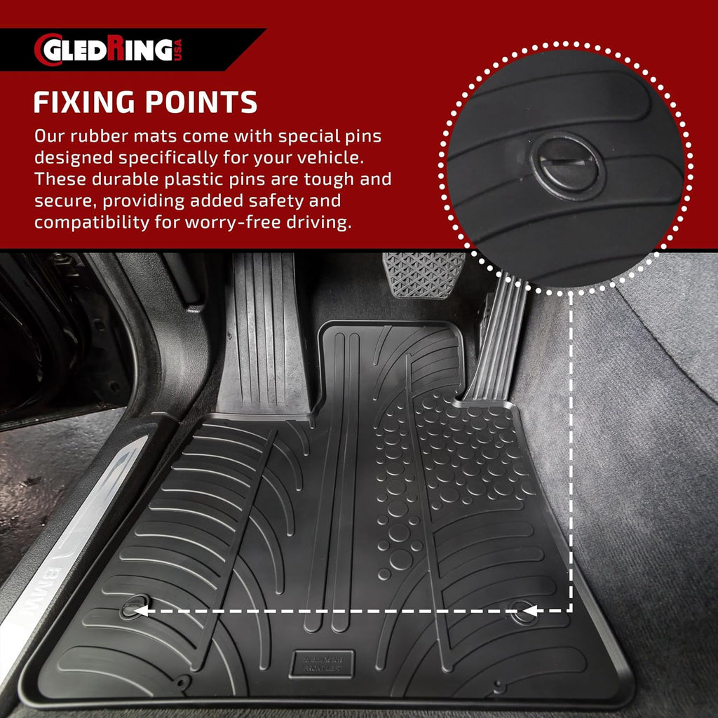 Gledring USA Custom Fit All-Weather Rubber Floor Mats Intended for Mercedes C Class W205 2015-2020, No Trimming Required, Tailored Custom Fit, Protects from Rain, Mud, & Snow