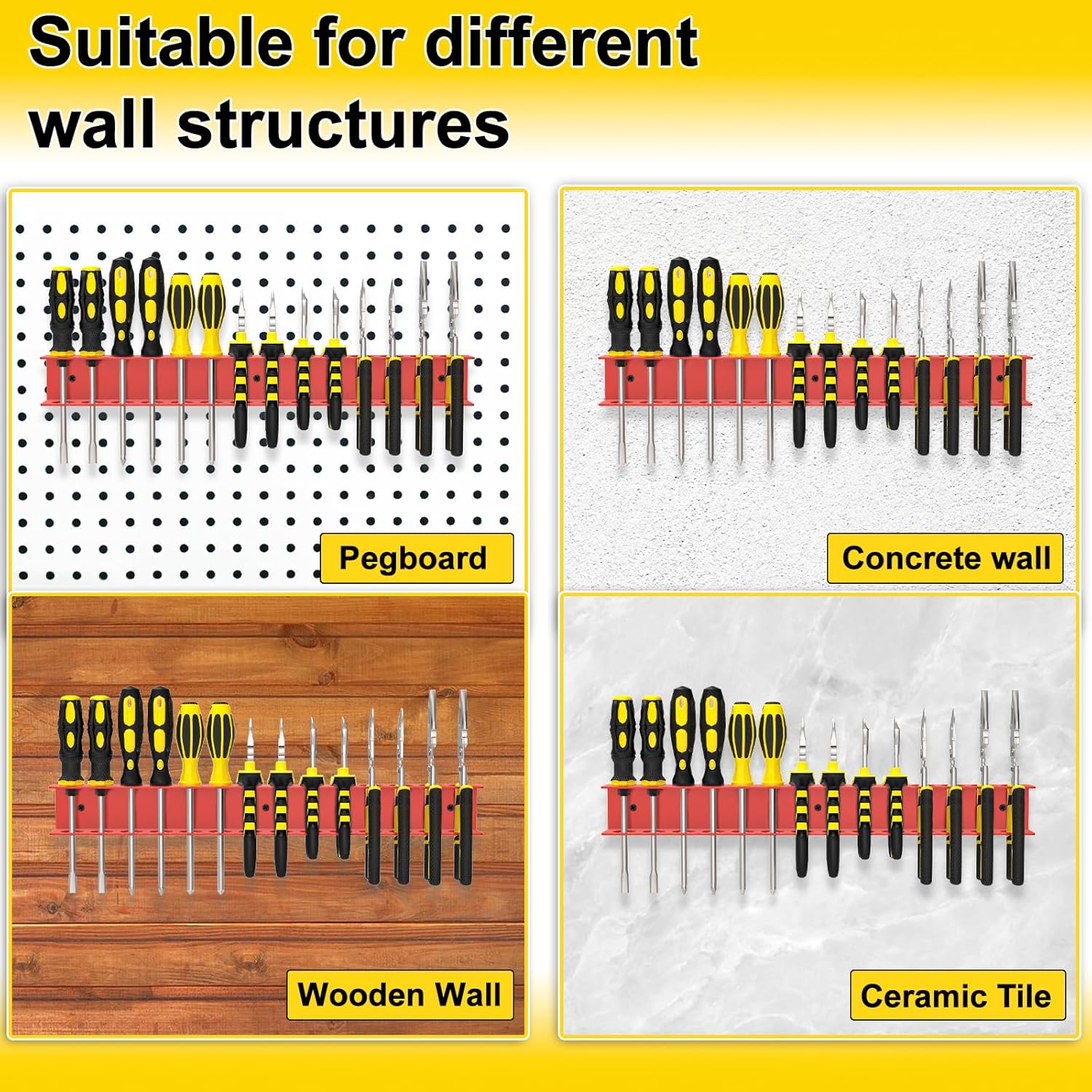 Screwdriver Plier Organizer Wall Mount, Screwdriver Rack, Metal Plier Holder Utility Tool Holder Organizers and Storage Rack for Garage Workshop Workbench Tool Chest Cart,1 Pcs, Red