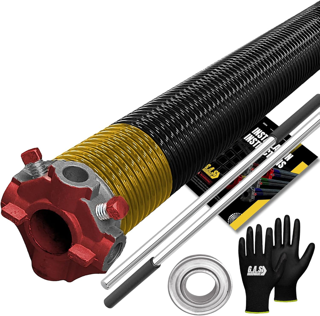 Garage Door Torsion Spring 250x1.75x35 Includes 1” Steel Bearing, Non-Slip Gloves, and Winding Bars for Left Side of Garage Door Precision E-Coating 5-Year Warranty Min. 30,000 Cycles (Red Cone)