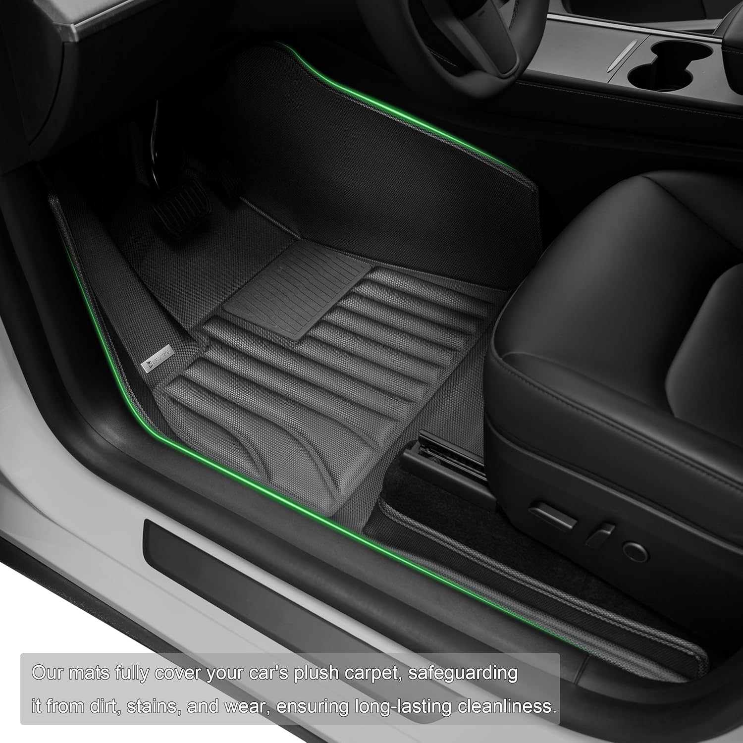 Extreme Coverage Floor Mats for Tesla Model Y (2021-2025) – Full 360° Cabin Protection, GapZero Fit with TrackGuard Rail Protection (Does NOT fit 7-Seat & Juniper)