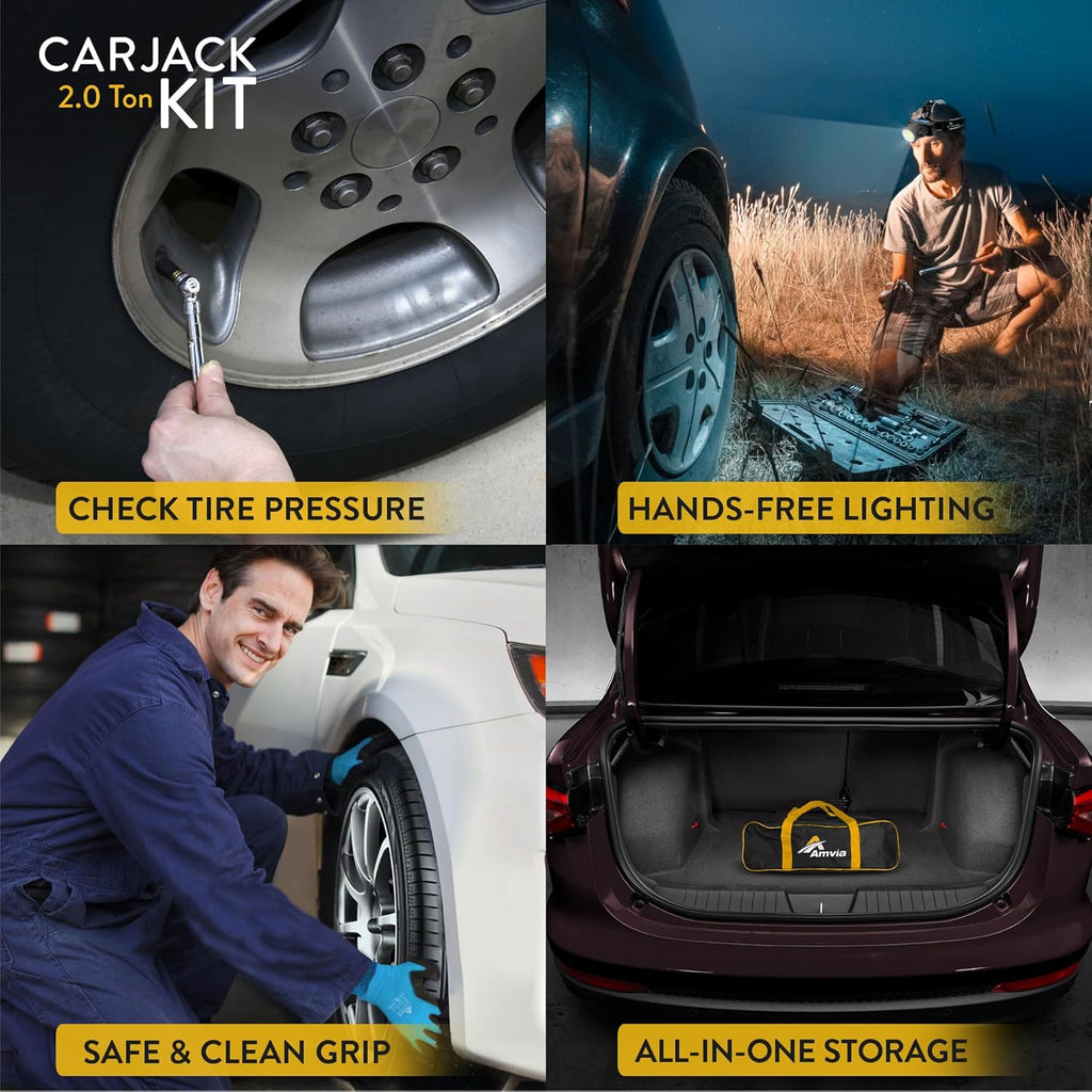 Car Jack Kit | Scissor Jack for Car 2 Ton (4,400 lbs) - Tire Jack Tool Kit | Portable, Ideal for SUV and Auto - Universal Kit with Lug Wrench | Heavy Duty Material