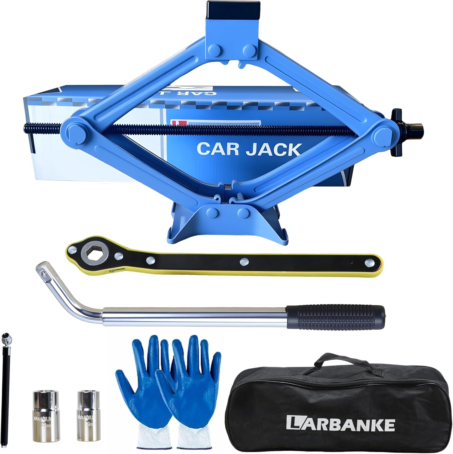 Car Jack Kit, 2.5 Ton (5511lbs), 16.5'' Portable Non-Slip Scissor Lift Jacks, Car Jack 8 Piece Set with Ratchet and Tire Replacement Kit for Sedan, MPV, SUV