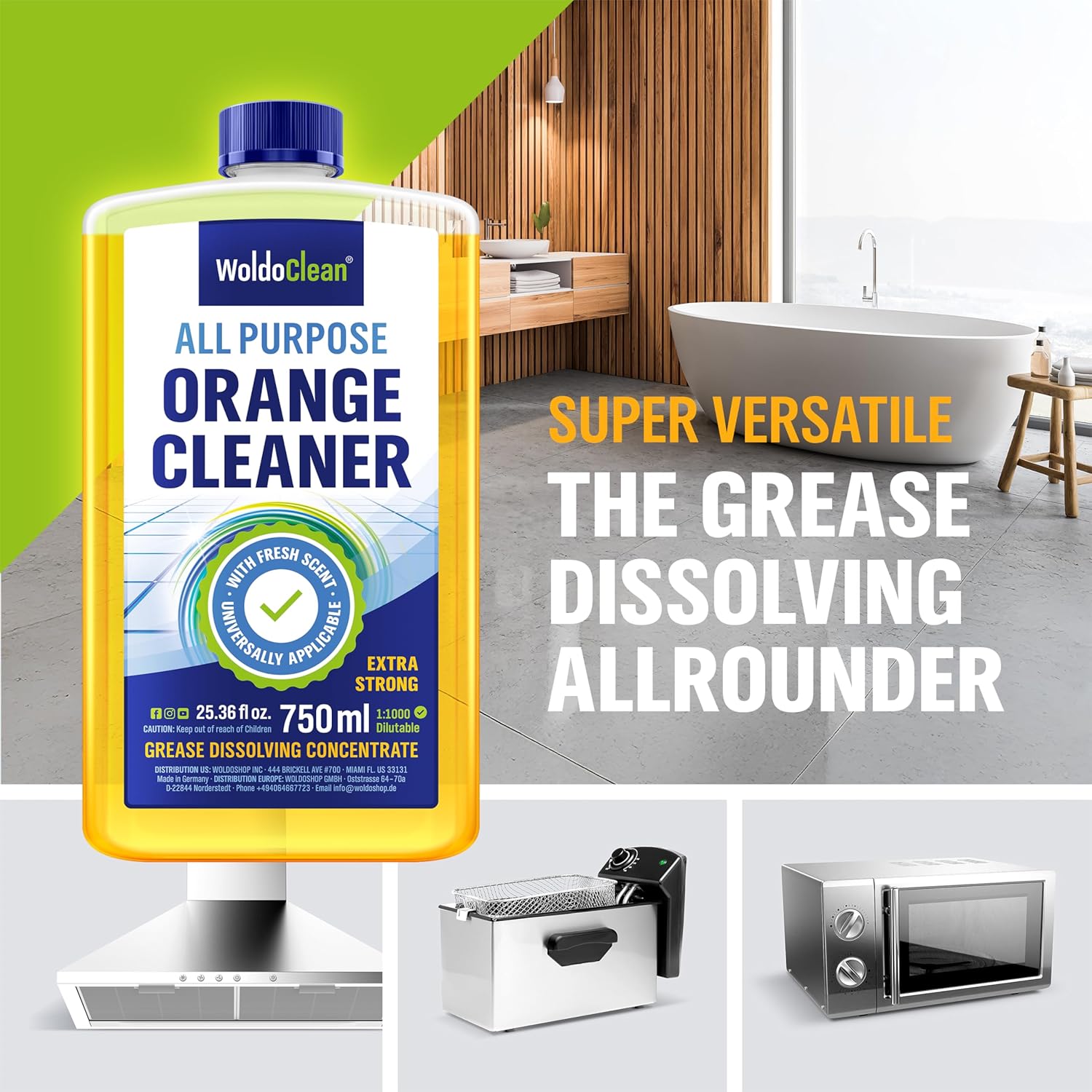 Orange Oil Cleaner Concentrated 25.36 fl oz (1 : 1000) - makes up to 200 Gallons Multi-Use Adhesive & Grease Remover, Custom-Dilution Citrus Degreaser for Floors, Kitchen & Bath