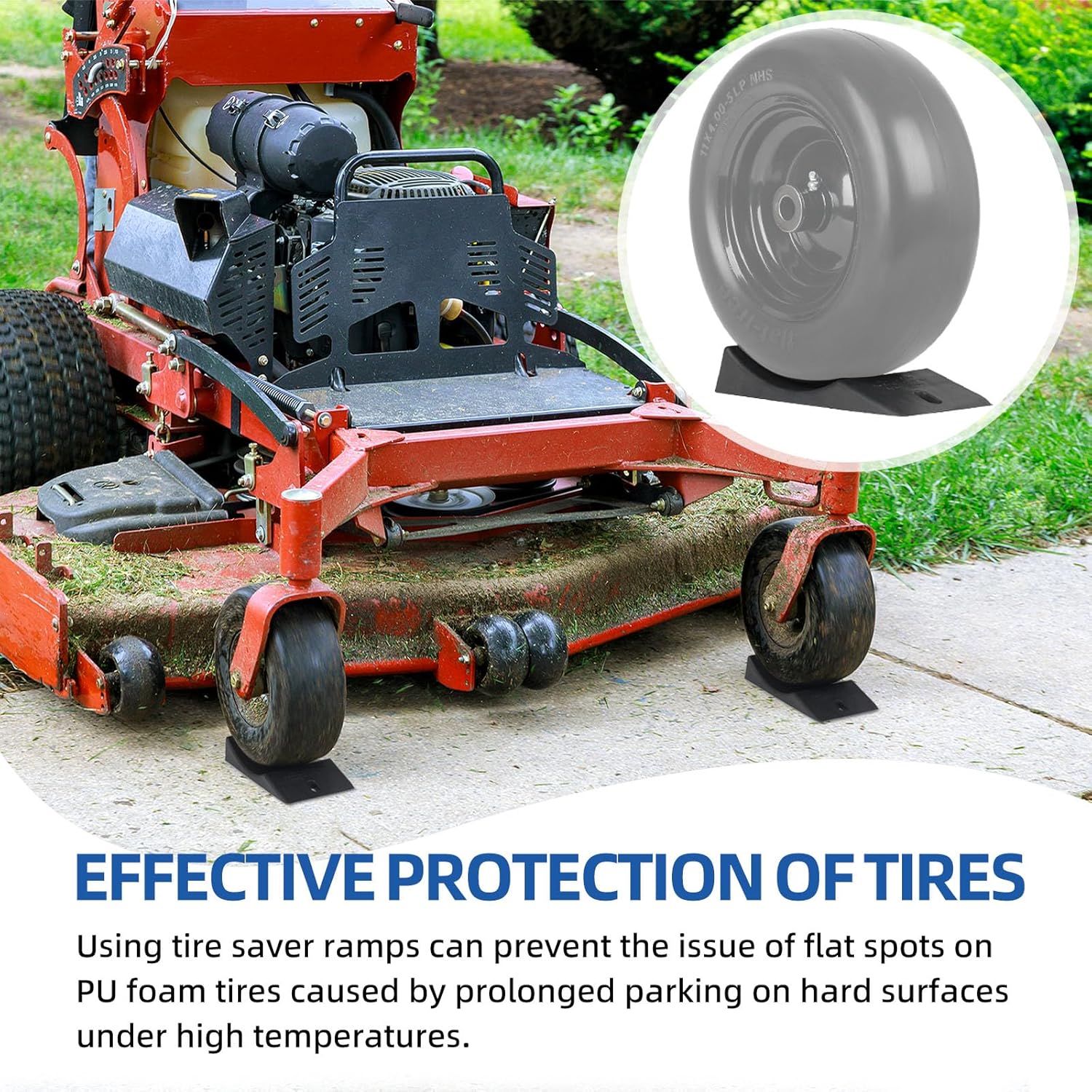 2-Pack Flat Free Tire Saver Ramp for 9-12" PU Foam Tire and Wheel, Non Flat Spots Saver Ramp, Suitable for Lawnmower, Wheelbarrow, and Trailer