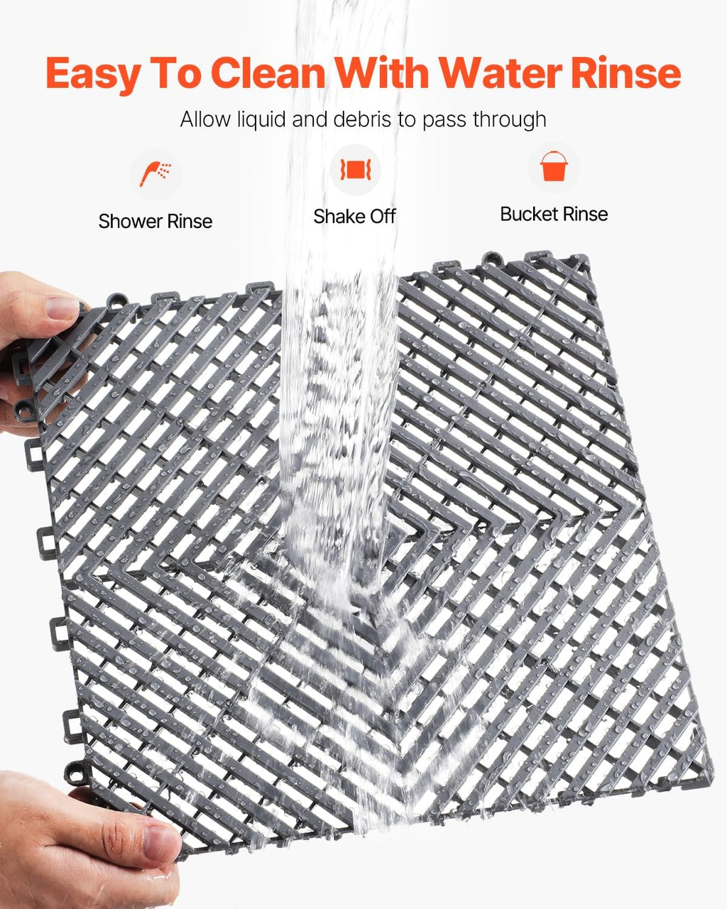VEVOR Interlocking Drainage Mat, 12” x 12” Modular Interlocking Cushion, 24 Pcs Splicing Drainage Mats, Non-Slip Gray PP Drainage Floor Tile and Shower Mat, for Garage, Garden, Kitchen & Outdoor