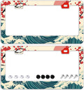 Waves Cherry Blossom License Plate Frames - 2 Pcs Set 2 Holes Stainless Steel Metal Auto Car Accessories Decoration License Plate Frame Cover Size 6.3" x 12.2" Fit US Vehicles for Women Men Gift