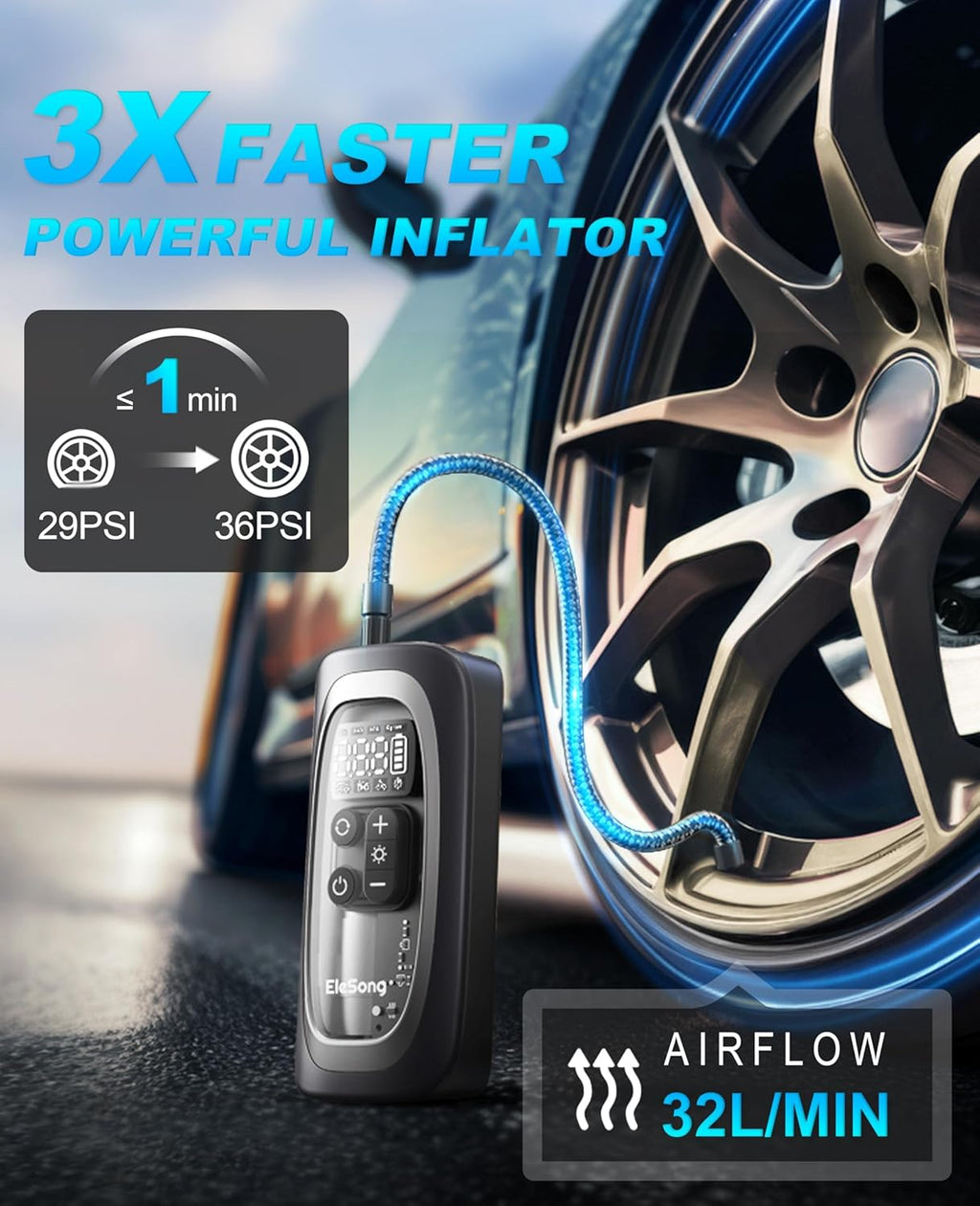 Tire Inflator Portable Air Compressor, 150PSI Air Pump for Car Tires with Digital Pressure Gauge, Bike Tire Pump with LED Light, Auto Shut-Off, Portable Tire Inflator for Car, Bike, Motorcycle, Ball