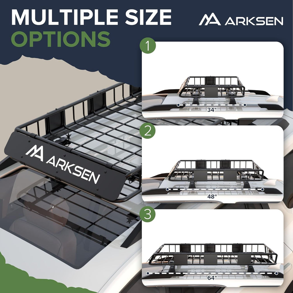 ARKSEN 64 x 34 x 6 Inch Universal Roof Rack with Extension, 150 LBS Heavy Duty Capacity Rooftop Cargo Basket for SUV, Truck, RV, Pickup