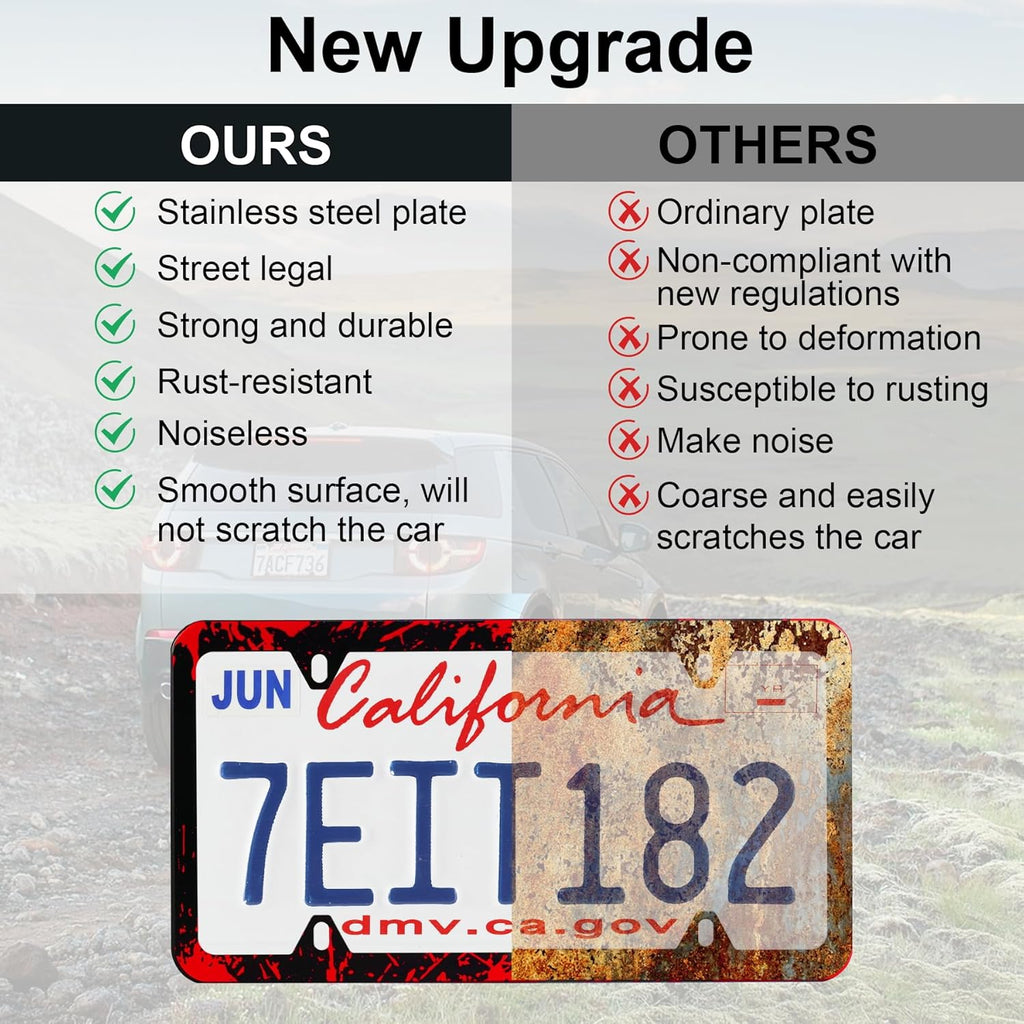 LivTee Black License Plate Frames, 4 Holes Stainless Steel License Plate Covers, 2PCS Car License Plate Holder, Automotive Exterior Accessories, Blood Splatter