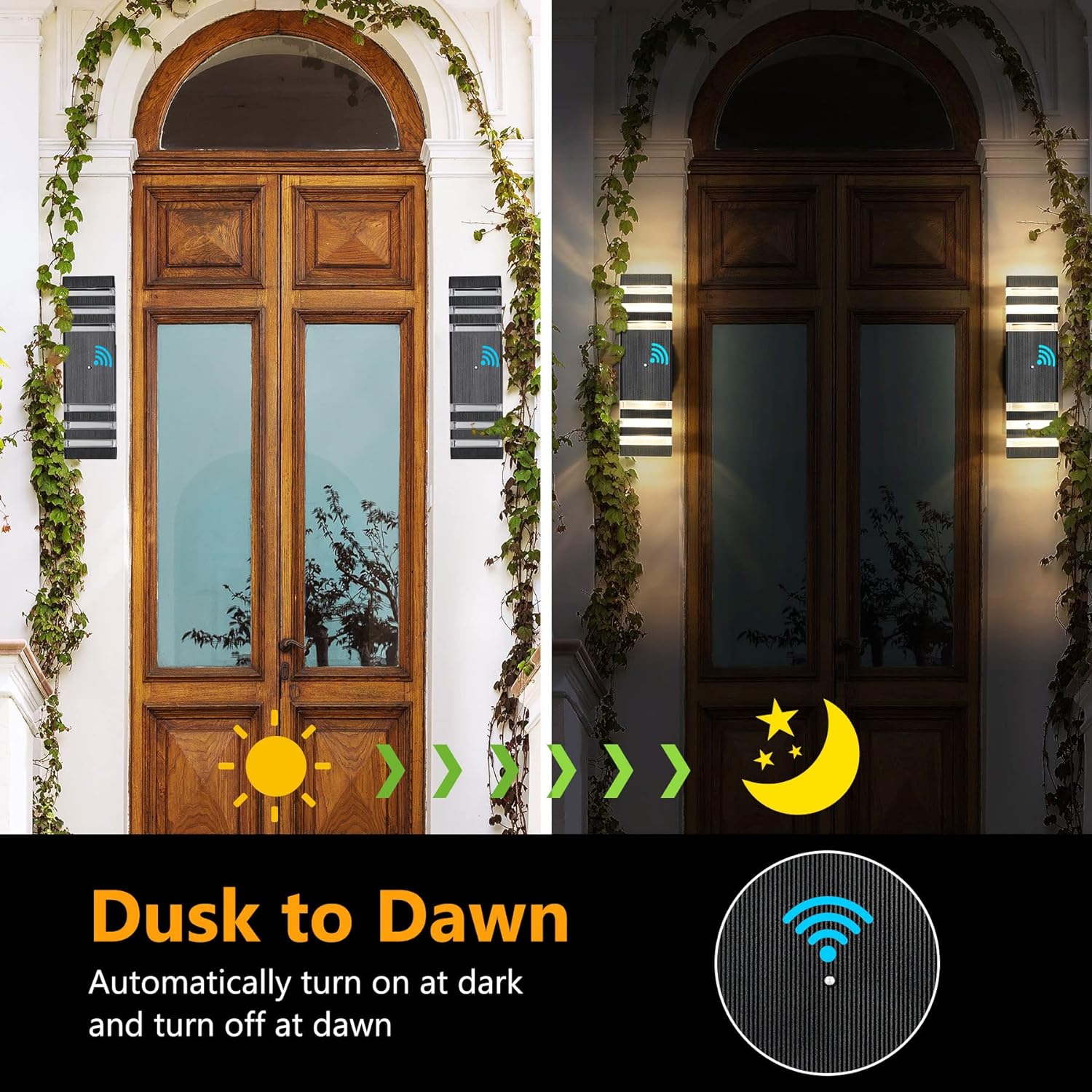 tewei 6 Pack Outdoor Wall Lights Dusk to Dawn Exterior Light Fixture, 3-Layer Black Outdoor Lights for House, IP65 Waterproof Up and Down Outside Porch Lights for Garage Patio, 3000K