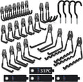 3-H Garage Wall Hooks 31 Pack, Garage Hooks Heavy Duty with Extra Welding Spots, Garage Organizer for Garden, Lawn, Yard Tools, Chairs, Ladders, Weed Eater, Shovel, Blower(Black)