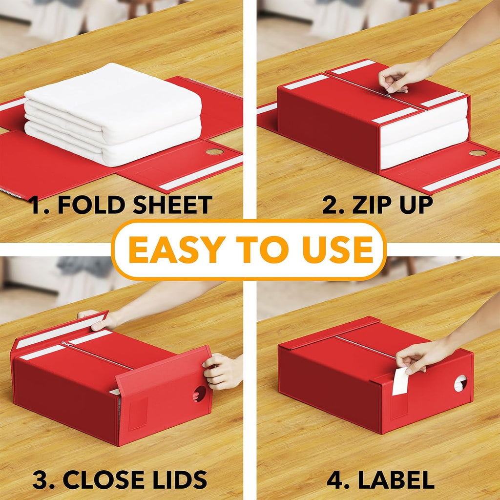 SpaceAid 9 Pack Bed Sheet Organizers and Storage, Foldable Sheet Organizer with Window for Linen Closet, Set Folder Keeper for Queen & King Size Bedding Storage (Red)
