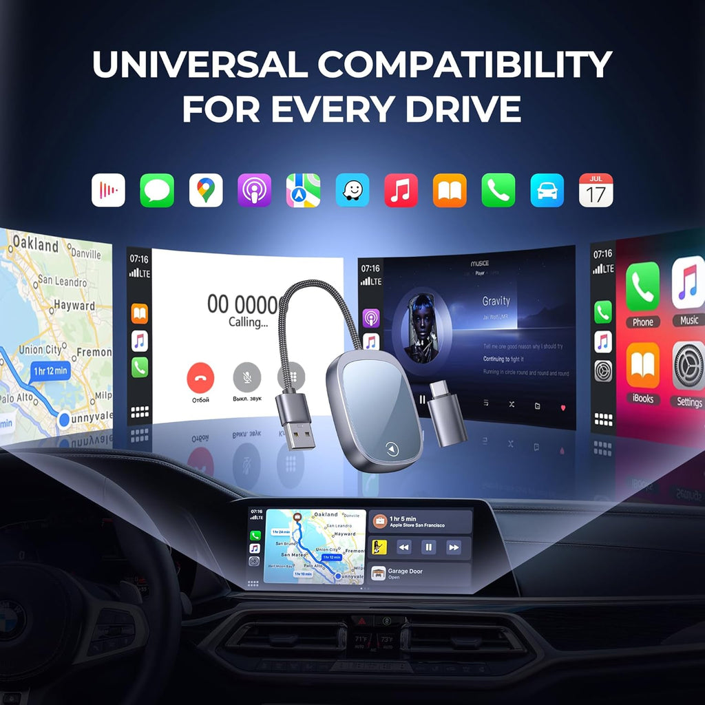 Wireless CarPlay/Android Auto Adapter 2 in 1 - Converts Wired Carplay & AndroidAuto to Wireless Plug and Play Car Play Wireless Adapter Compatible with iPhone 6+/iOS 10+ and Android 11+