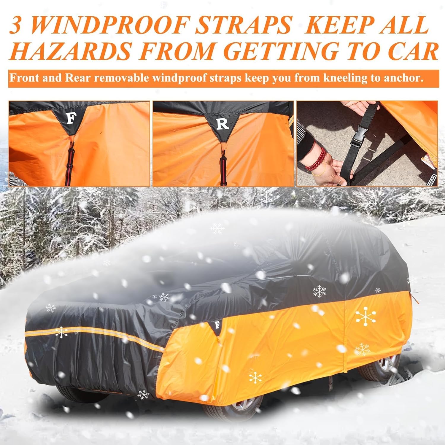 Car Covers Waterproof All Weather for Automobiles, Indoor Outdoor Windproof Dust Rain Sun Snow UV Protection Breathable Full Exterior Covers, Universal Vechicle Tarp Cover Fit 191-205 inches SUV