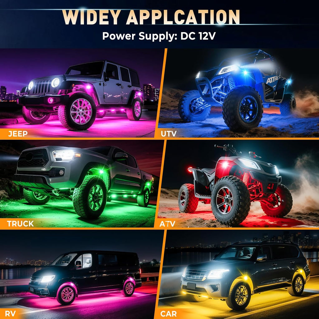 LED Rock Lights for Trucks 4 pods, RGB Rock Lights for UTV with Music Mode, Neon Rock Light Kits for UTV ATV Golf Cart Four Wheeler RZR Truck