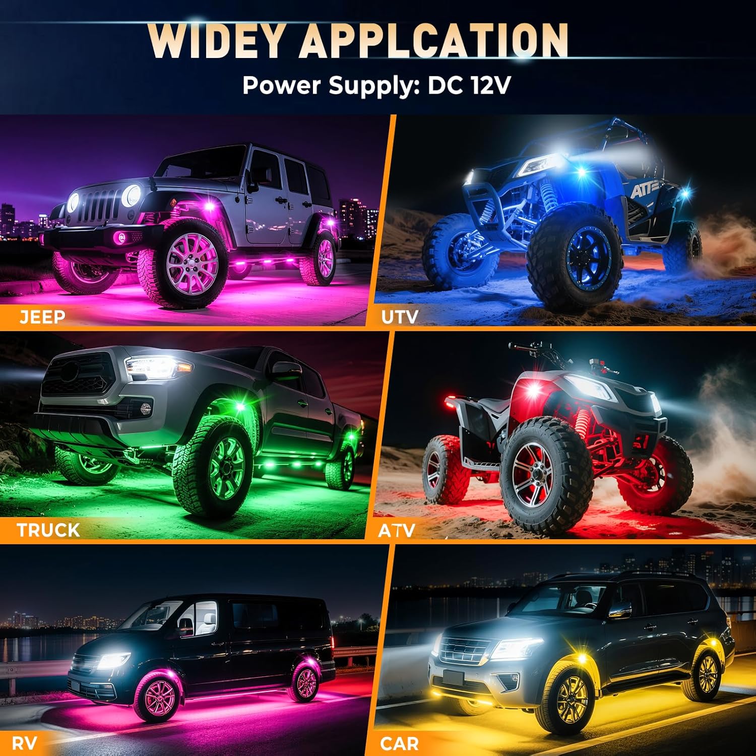 Honalia RGB Rock Lights for Trucks 8 pods, Neon Light Kits for UTV with Music Mode, Multicolor Truck Rock Light Kits for UTV ATV Golf Cart Four Wheeler RZR Truck