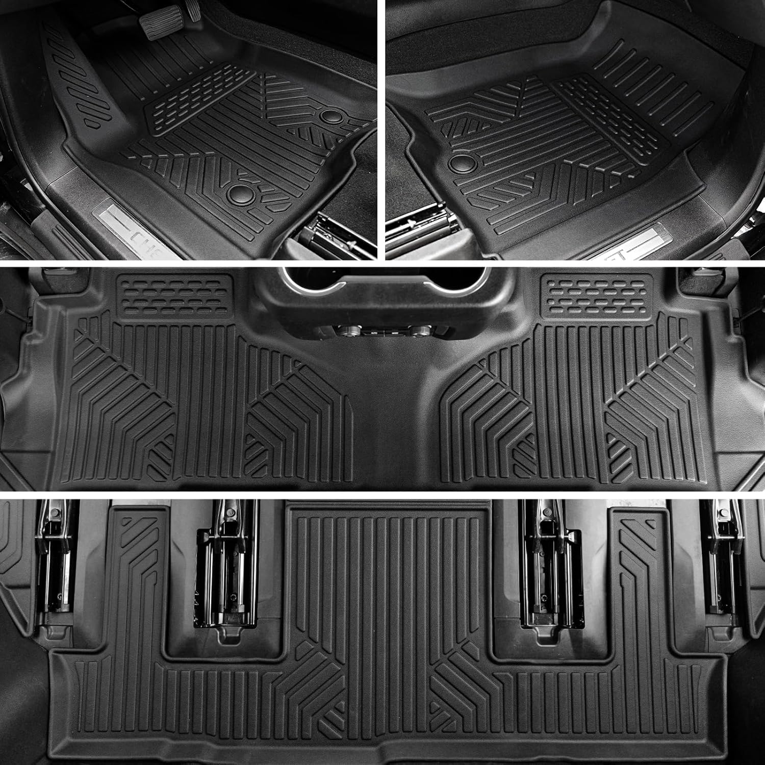 Floor Mats Set for 2021-2025 Chevrolet Chevy Tahoe/GMC Yukon 7 Seats Accessories, Full Coverage All Weather Floor Mats Cargo Mat with 3rd Row Backrest Protectors & Door Sill Guards