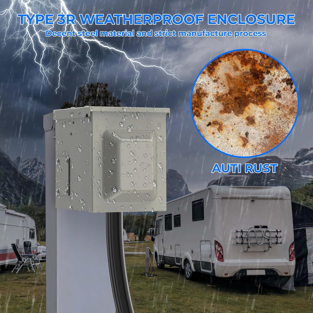 30 Amp RV Power Outlet Box, NEMA TT-30R 125V RV Outdoor Electrical Receptacle Panel, Weatherproof, for RV Camper Travel Trailer Electric Car Generator