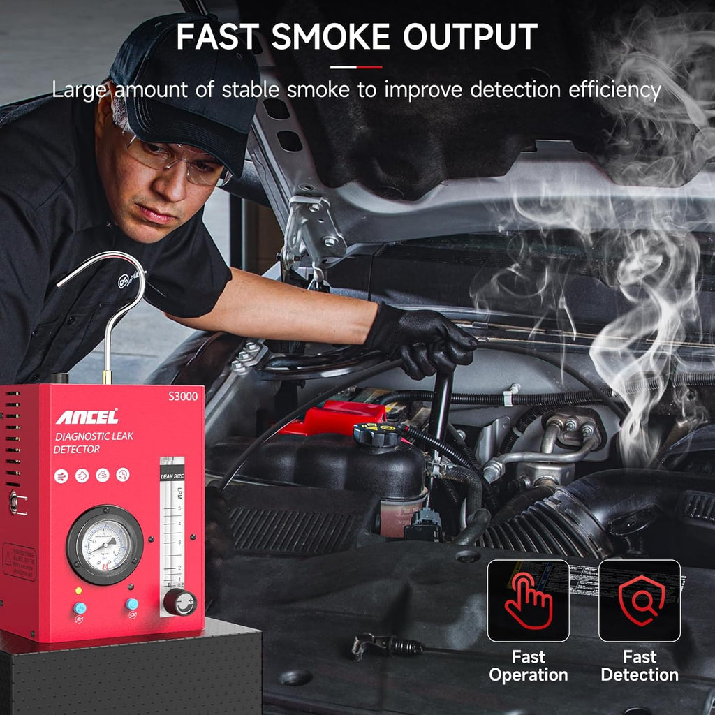 ANCEL S3000-US Smoke Machine Automotive with Built-in Air Compressor, Pressure Gauge & Adjustable Flow Meter, Automotive Smoke Machine Leak Detector for EVAP, Fuel, Vacuum System & More