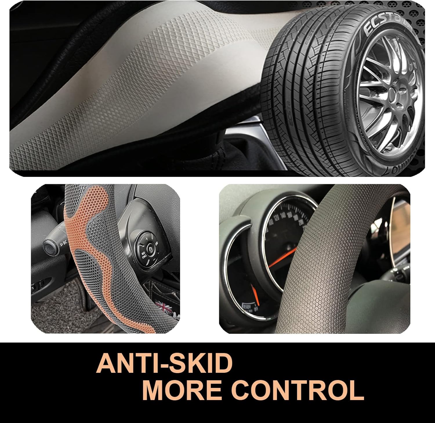 PINCTROT XL Size 17.5-18 Inch Comfy Grip Steering Wheel Cover for Semi Truck, Fits RV, Big Rig Trucker, 18 Wheeler and Classic Cars, Anti-Slip Design 17.5-18 Inch(Silicone Brown)