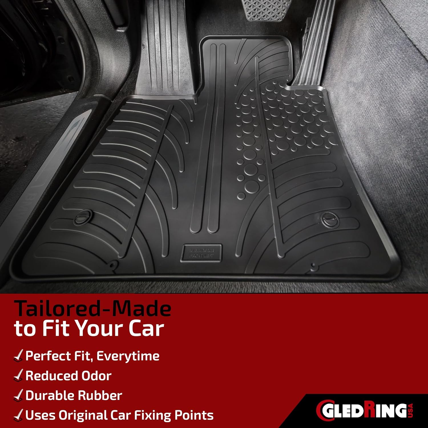 Gledring USA Custom Fit All-Weather Rubber Floor Mats Intended for Land Rover Range Rover Velar 2018-2022, No Trimming Required, Tailored Custom Fit, Protects from Rain, Mud, & Snow