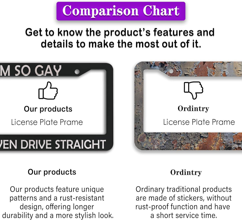 License Plate Frames Black and White Front License Plate Bracket I'm So Gay I Can’t Even Drive Straight Universal Aluminum Car Accessory 2 Pack with Screw Covers Set