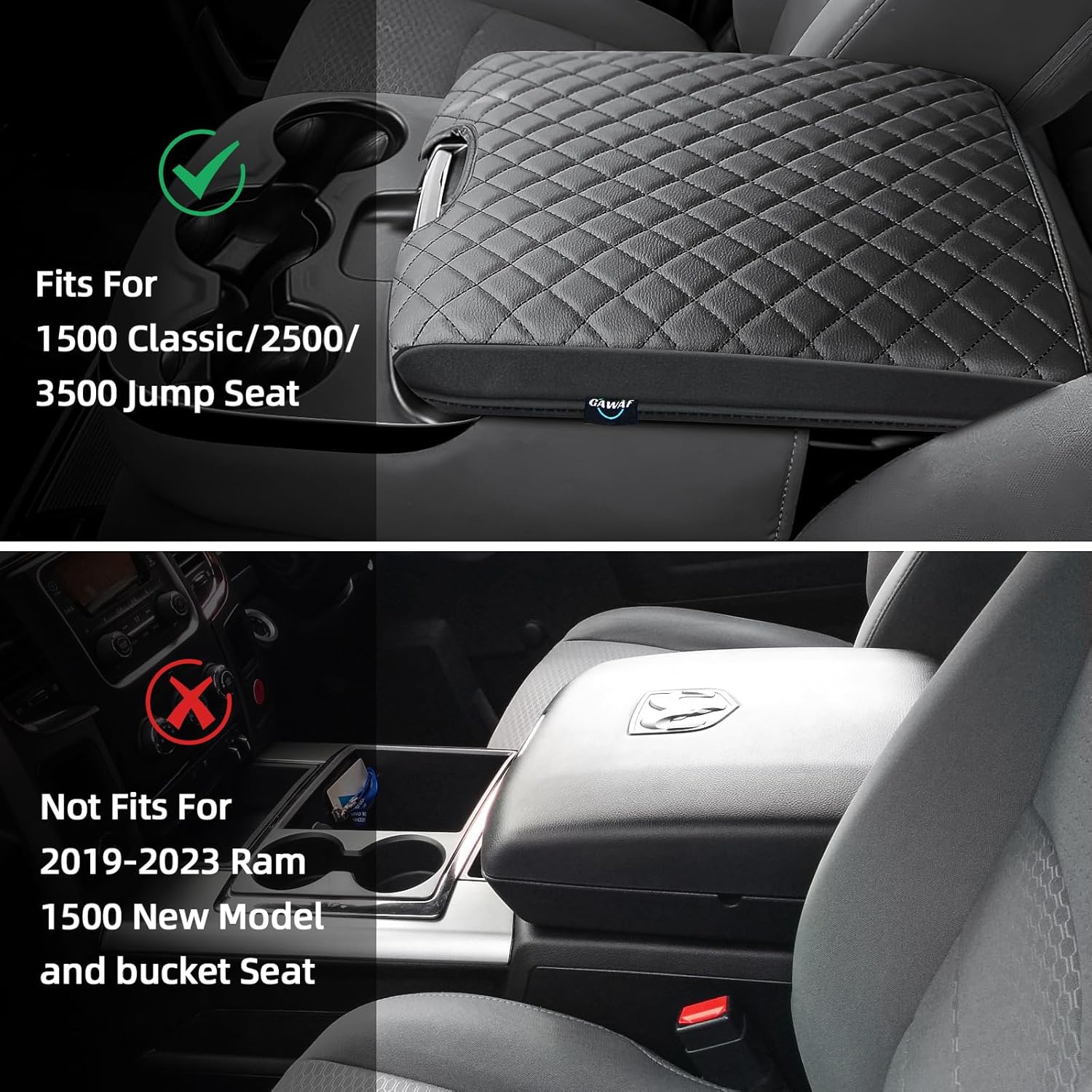 Center Console Cover Fit for 2013-2018 Dodge Ram 1500 & 2013-2023 Ram 2500/3500/1500 Classic Model for Jump Seat Console, Comfortable Armrest Cover Protector Customized Car Accessories