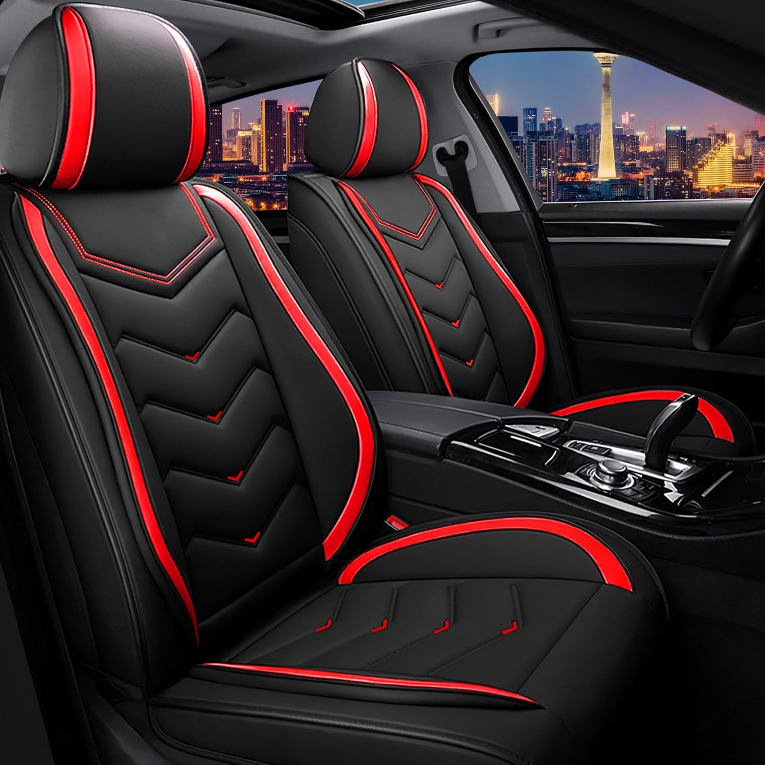 Car Seat Covers for Chrysler Pacifica 2004-2025, Stylish Sport Seat Cover, Premium Nappa Leather Car Seat Cover. Automobile Seat Covers Sets.(Standard 2 Seats/Black Red)