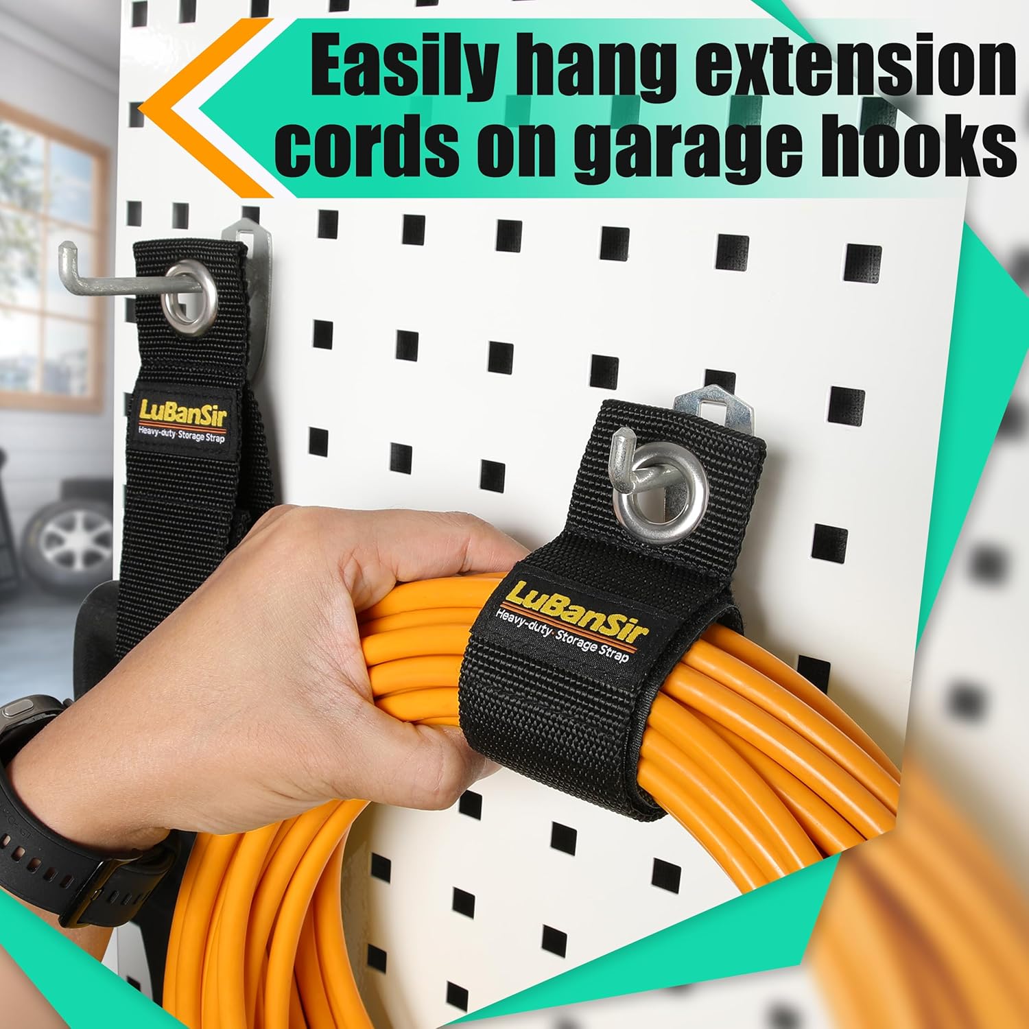 LuBanSir 9 Pack Extension Cord Holder Organizer, 13-inch Heavy Duty Storage Straps for Garden Hose Storage and Garage Wall Organization