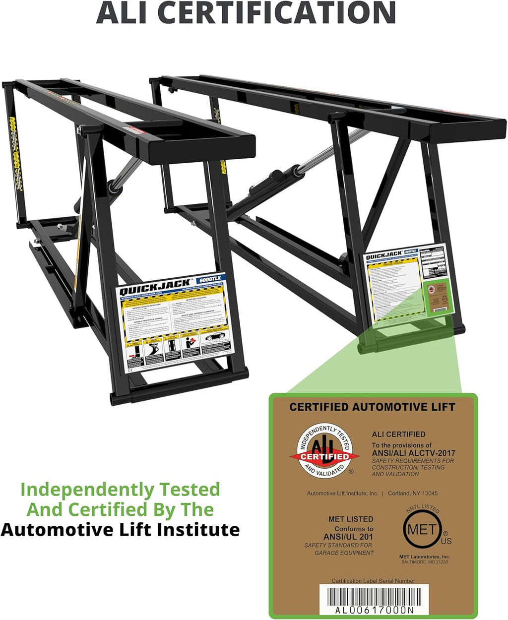 QuickJack Bundle - 6000TLX Portable Car Lift, Includes Pinch Weld Blocks & Wall Hangers, ALI Certified, 110V Power Unit, Truck Lift for Garage & Shop, (6,000 lbs. Capacity)