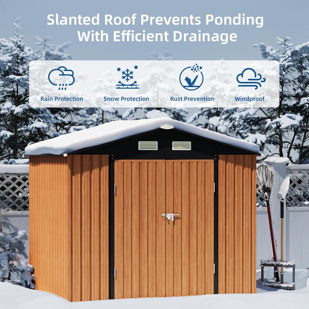 8x6FT Outdoor Storage Shed, Metal Garden Shed with Floor Base, Lockable Doors and Window, Large Tool Shed for Backyard, Patio and Lawn