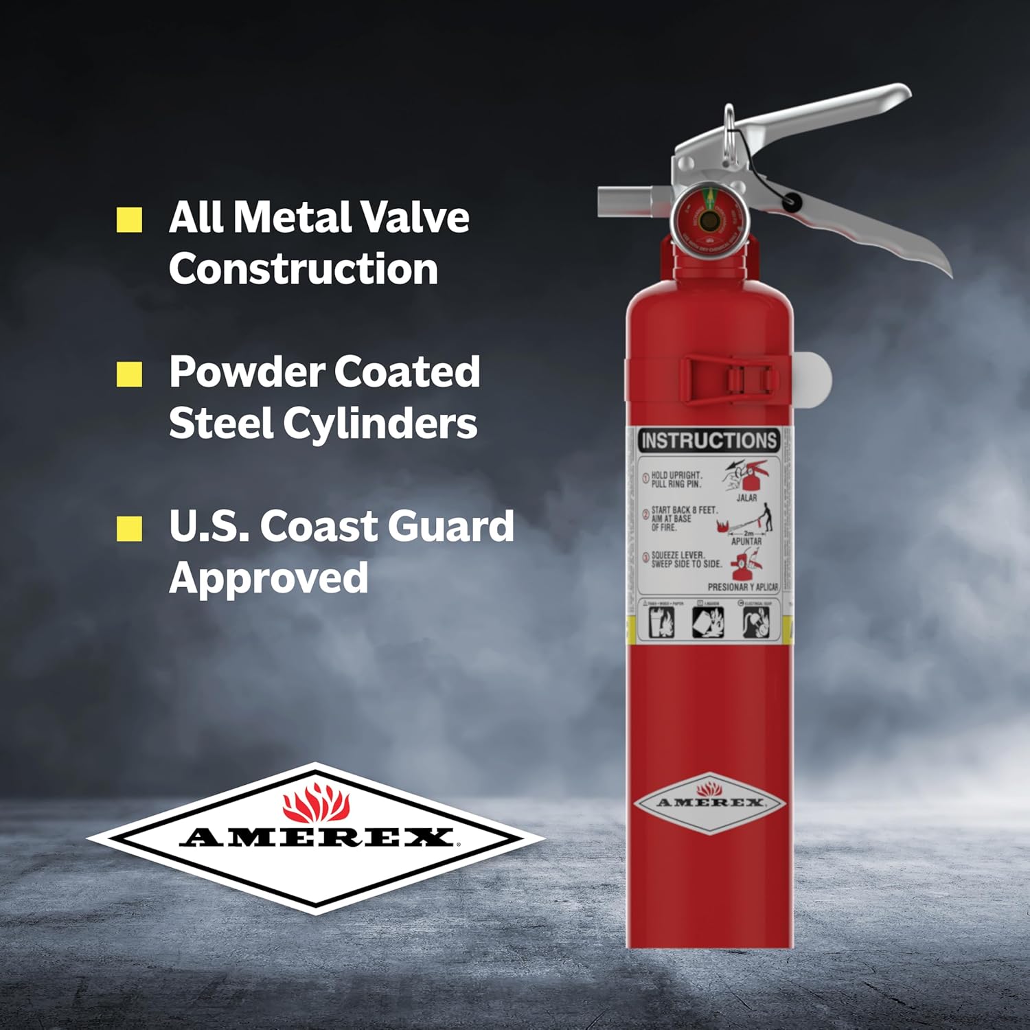 Amerex B417T ABC Dry Chemical Fire Extinguisher – 2.5 lb Rechargeable All-Purpose Extinguisher – Durable Aluminum Valve with Wall Bracket – Ideal for Home, Office, Auto & Garage Use