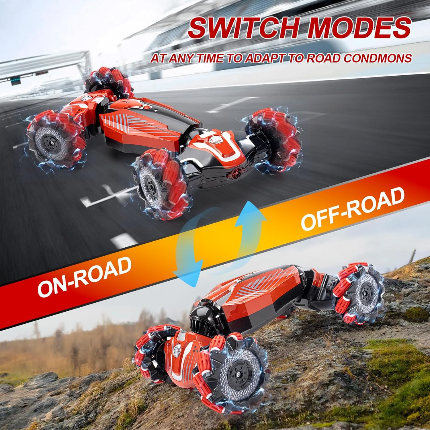 Gesture Sensing RC Stunt car, 4WD Drive Watch Remote-Controlled Vehicle, Bidirectional Drifting Off-Road Vehicle with Music and Lights Toys for Boys,Presents for Kids 4-12 Old
