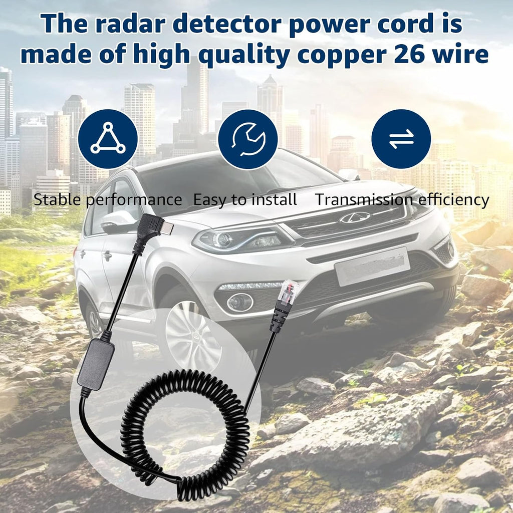 Radar Detector Cable with USB-C to RJ11 Plug Cord, 9.84Ft USB-C 5V-12V RJ11 Power Cord, for Uniden R1 R3 R7, Beltronics, Escort Passport 9500i, MAX360, Cobra, Radenso XP etc.