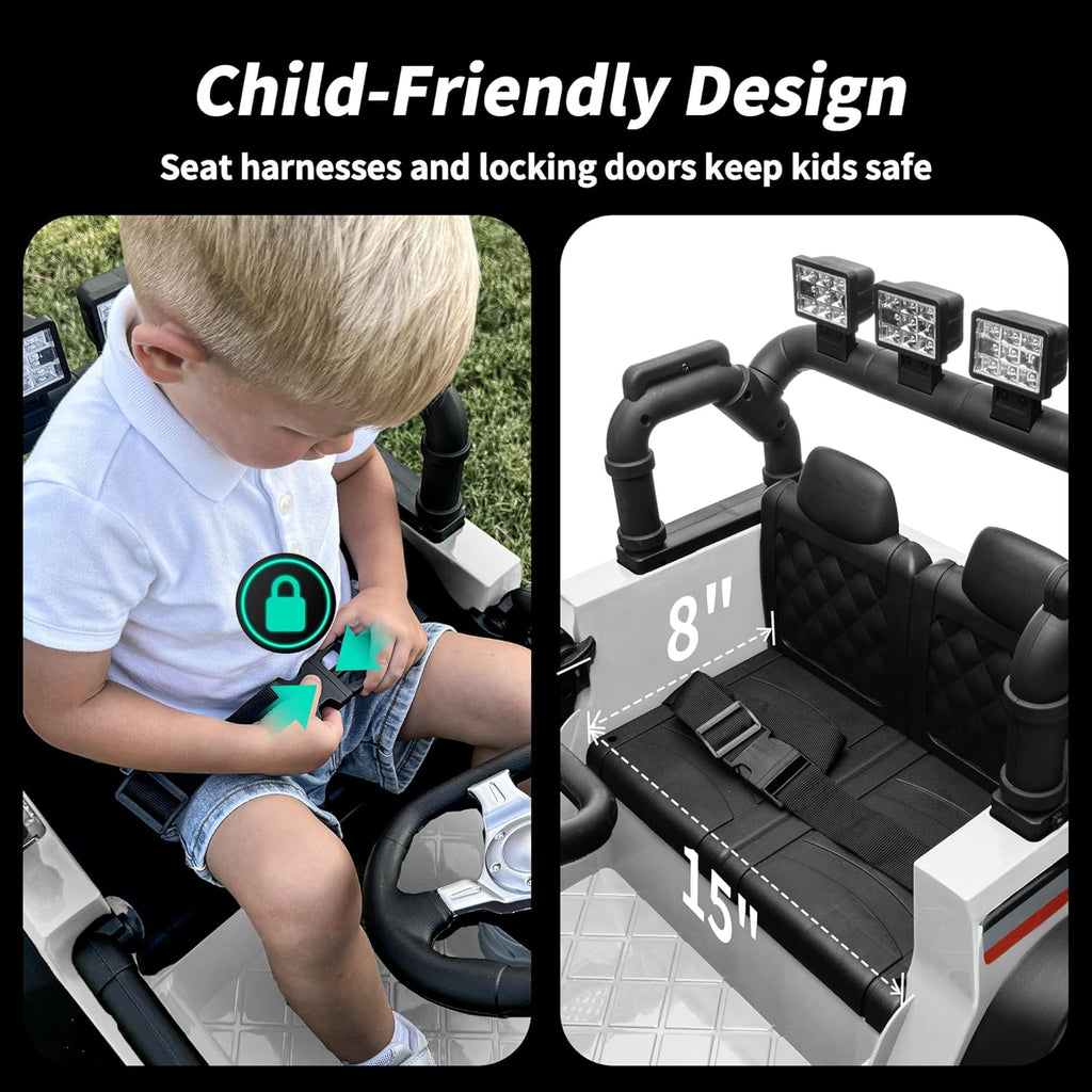 4WD Kids Ride on Car Truck, 12V 7Ah Kids Electric Vehicles Car Ride on Toy for Toddlers 3-5 with Remote Control - White